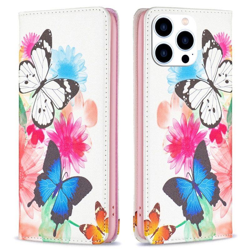 Schutzhülle Für iPhone 14 Pro Flip Case Schmetterlinge