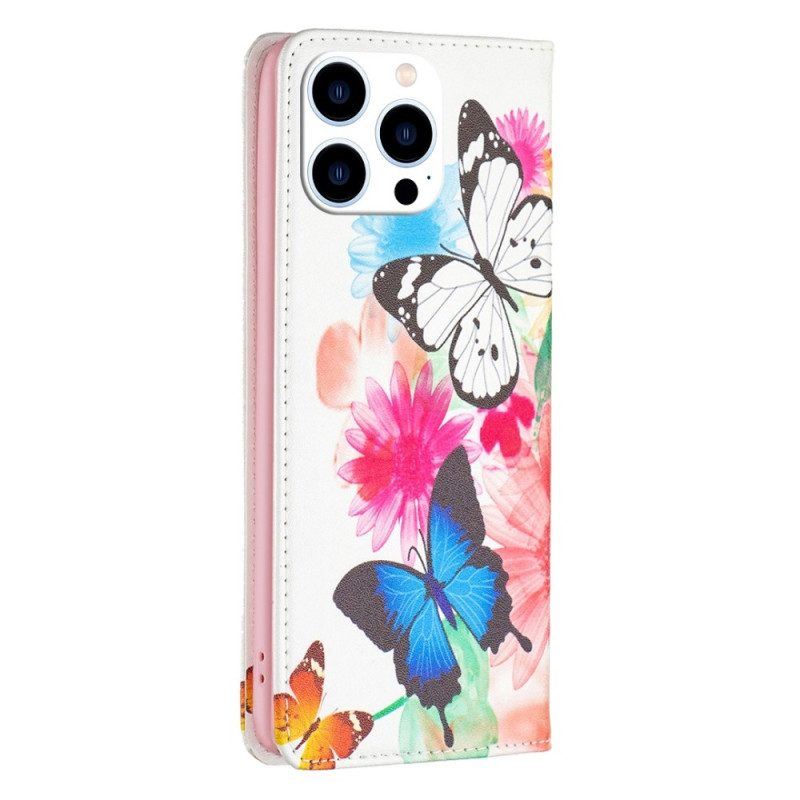 Schutzhülle Für iPhone 14 Pro Flip Case Schmetterlinge