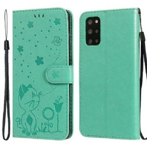 Flip Case Für Samsung Galaxy S20 Plus / S20 Plus 5G Mit Kordel Katze Und Biene Mit Schlüsselband