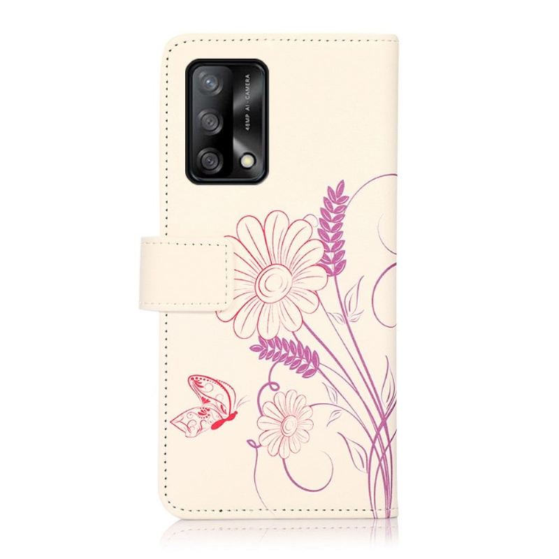 Flip Case Für Oppo A74 4G Blumen Und Schmetterlingsillustration