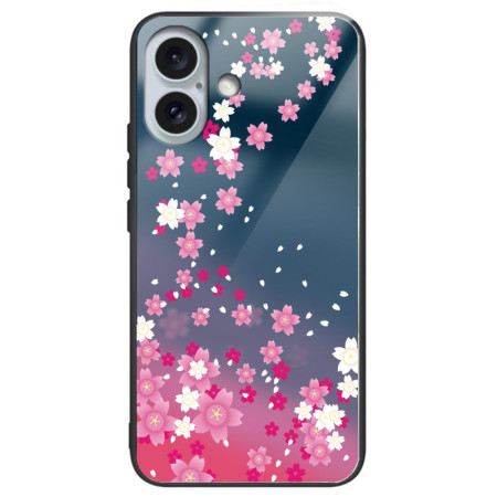 Hülle iPhone 16 Plus Rosa Blumen Aus Gehärtetem Glas