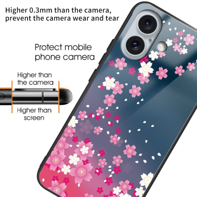 Hülle iPhone 16 Plus Rosa Blumen Aus Gehärtetem Glas