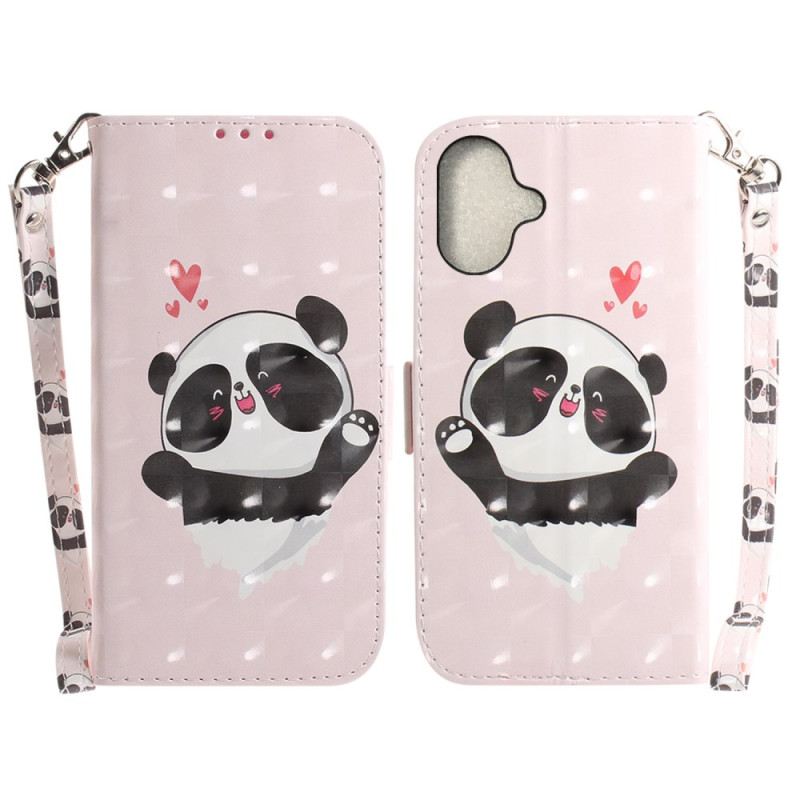 Lederhüllen Für iPhone 16 Plus Panda Love Mit Riemen