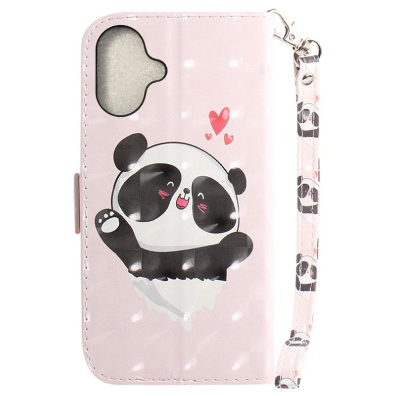 Lederhüllen Für iPhone 16 Plus Panda Love Mit Riemen