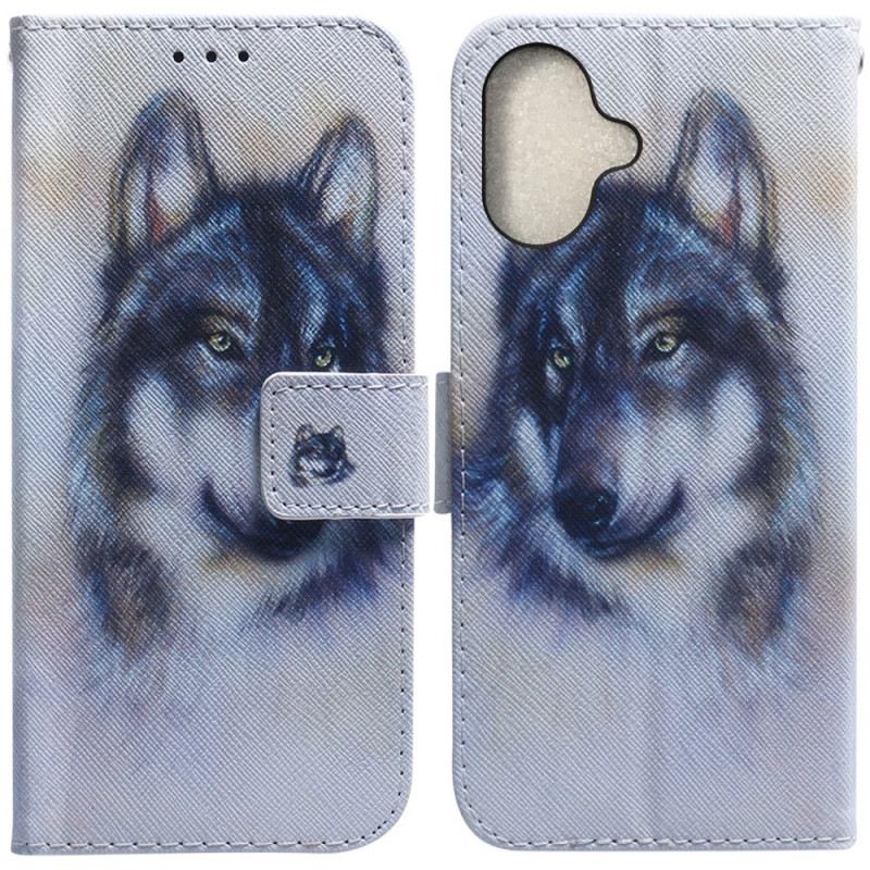 Lederhüllen iPhone 16 Plus Aquarell Wolf