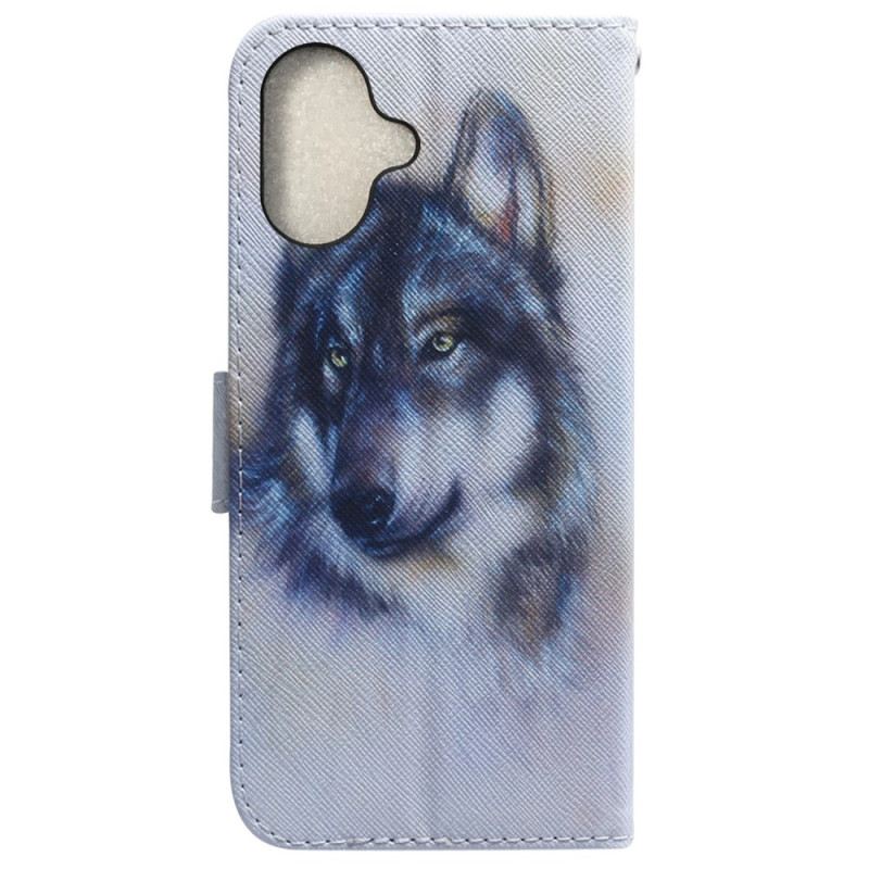 Lederhüllen iPhone 16 Plus Aquarell Wolf