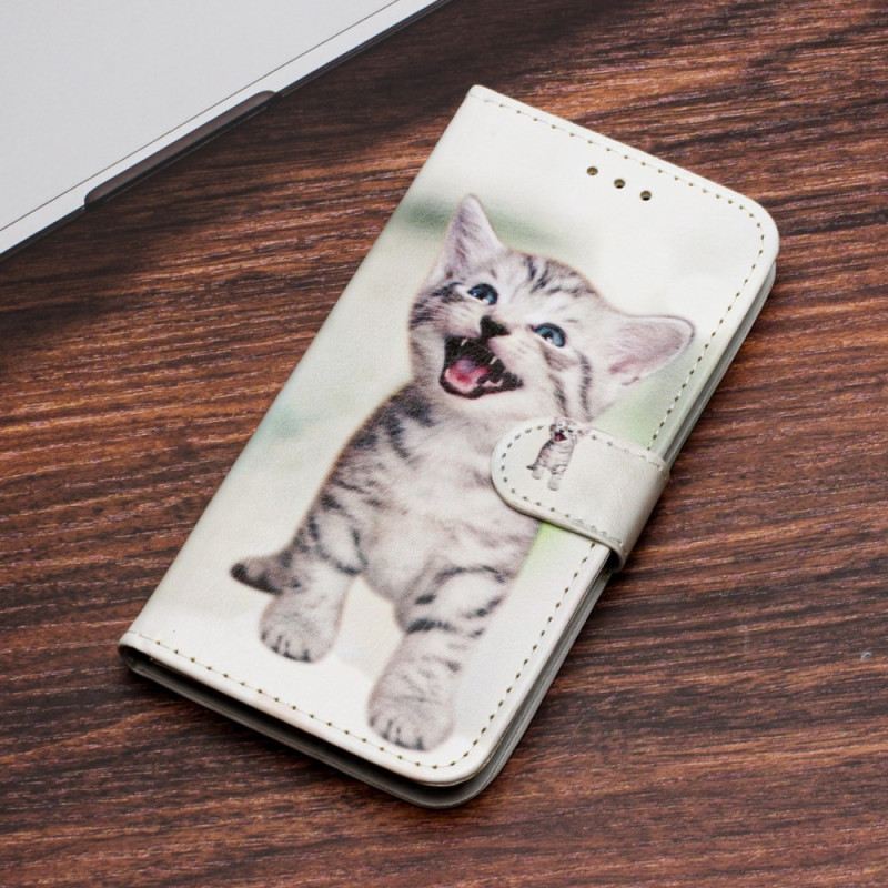 Lederhüllen iPhone 16 Plus Handyhülle Kleine Katze Mit Riemen