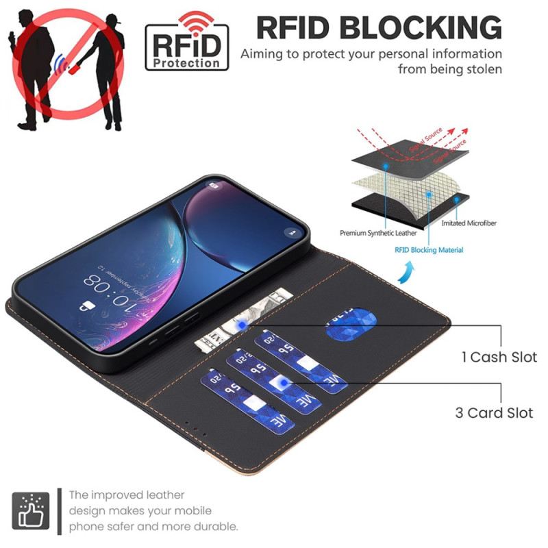 Lederhüllen iPhone 16 Plus Handyhülle Zweifarbige Rfid-blockierungstechnologie Binfen Color