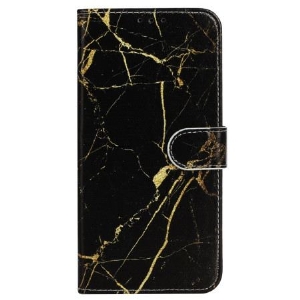 Lederhüllen iPhone 16 Plus Schwarzer Goldener Marmor