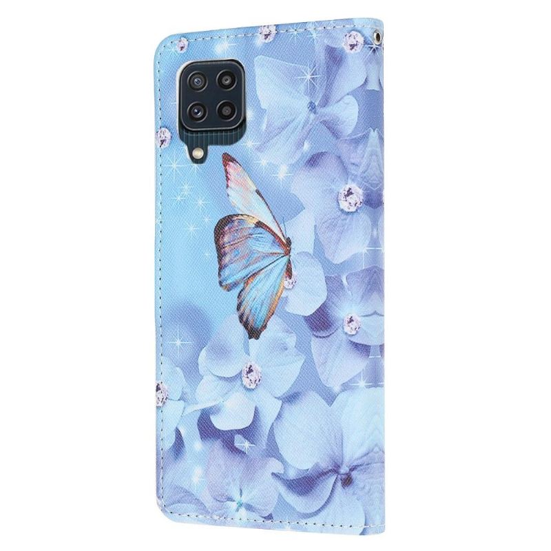 Lederhüllen Für Samsung Galaxy M32 Anti-Sturz Schmetterling Und Blaue Blumen