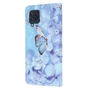 Lederhüllen Für Samsung Galaxy M32 Anti-Sturz Schmetterling Und Blaue Blumen