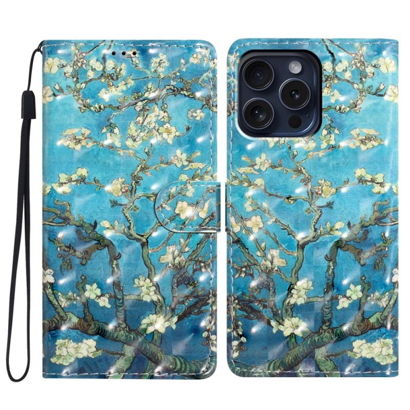 Lederhüllen iPhone 16 Pro Blumenkunst Mit Riemen