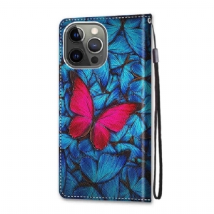 Flip Case Für iPhone 13 Pro Blaue Und Rosa Schmetterlinge