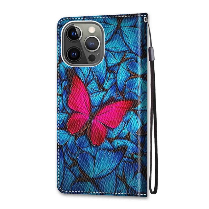 Flip Case Für iPhone 13 Pro Blaue Und Rosa Schmetterlinge