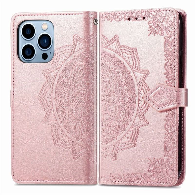 Flip Case Für iPhone 13 Pro Geprägtes Mandala Aus Kunstleder