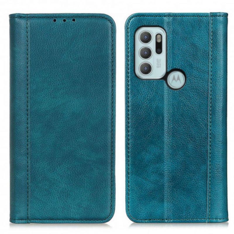 Schutzhülle Für Moto G60S Flip Case Version Aus Litschi-spaltleder