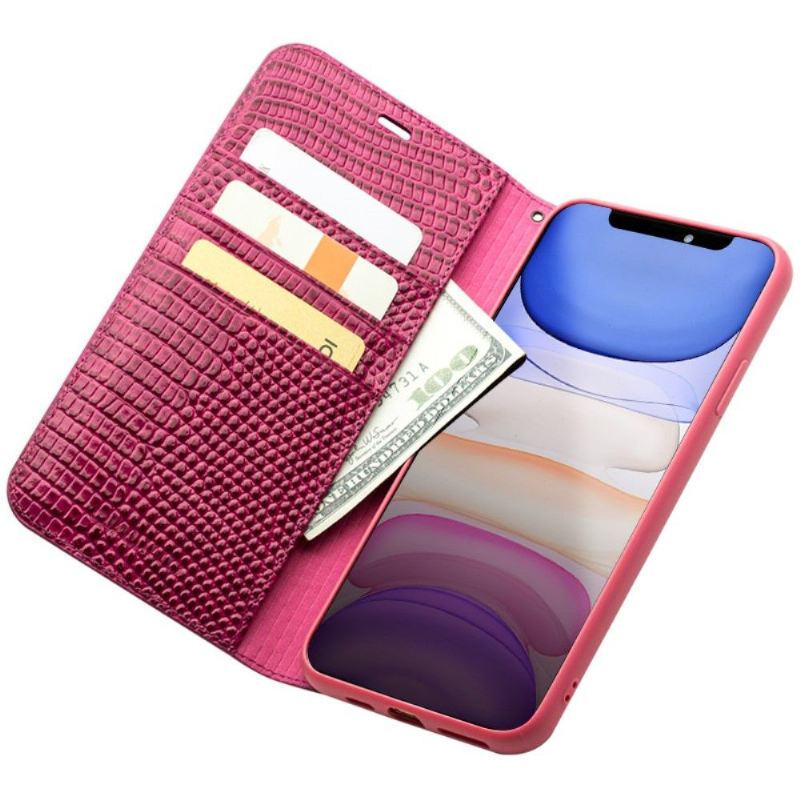 Flip Case Für iPhone 11 Echtes Leder In Kroko-optik - Pink