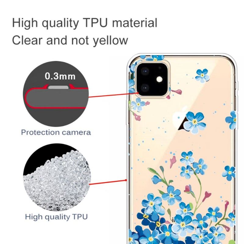 Handyhülle Für iPhone 11 Schutzhülle Transparente Blaue Blumen