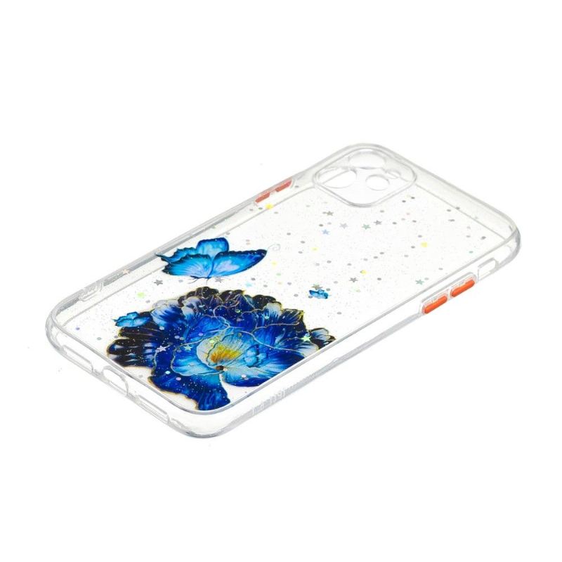 Handyhülle Für iPhone 11 Transparente Blaue Blumen Und Schmetterlinge