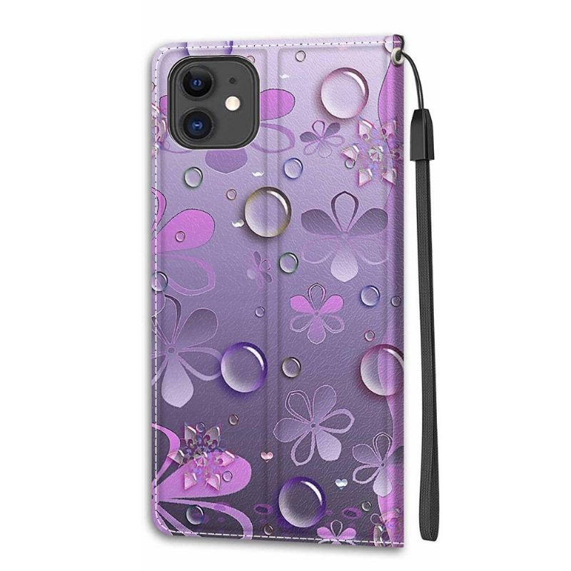 Lederhüllen Für iPhone 11 Anti-Sturz Lila Blumenillustration