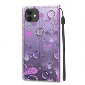 Lederhüllen Für iPhone 11 Anti-Sturz Lila Blumenillustration