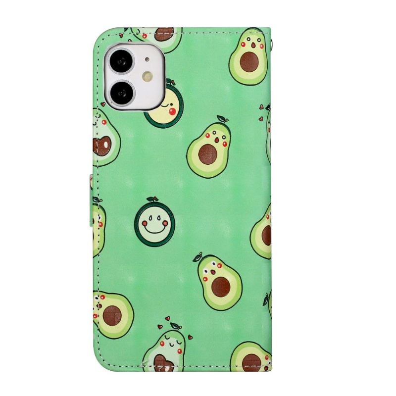 Lederhüllen Für iPhone 11 Kawaii Avocado + Schulterriemen