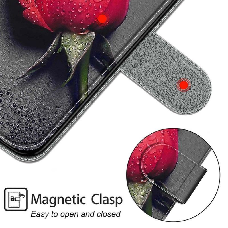 Flip Case Für Samsung Galaxy S22 Ultra 5G Rote Rosenwassertropfen