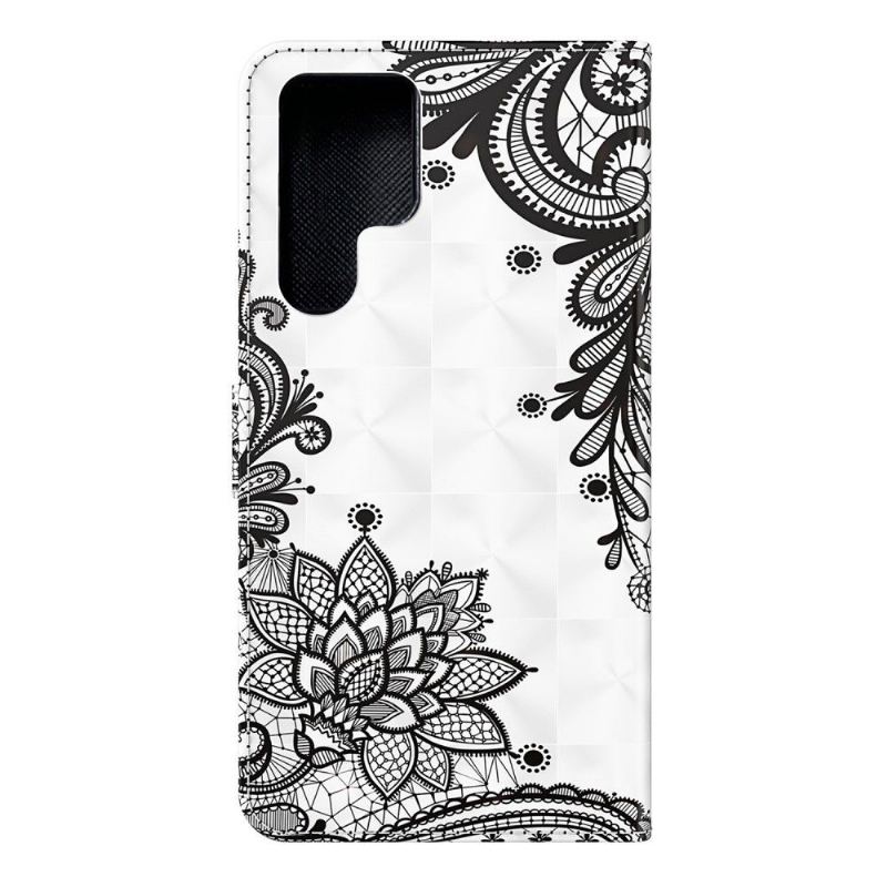 Flip Case Für Samsung Galaxy S22 Ultra 5G Spitzenblumen