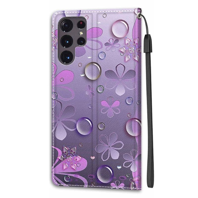 Lederhüllen Für Samsung Galaxy S22 Ultra 5G Violette Blumenillustration