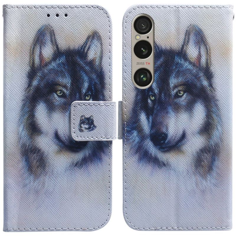 Lederhüllen Für Sony Xperia 1 Vi Wolf-aquarell