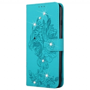 Flip Case Für Samsung Galaxy A13 5G / A04s Barocker Tiger Und Diamanten