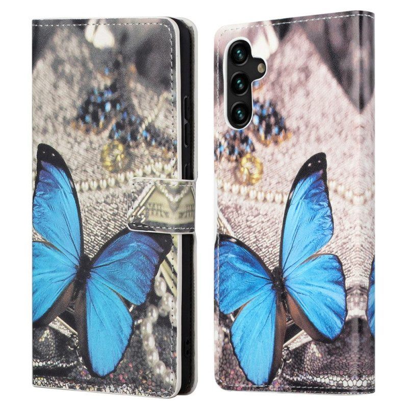 Flip Case Für Samsung Galaxy A13 5G / A04s Blauer Schmetterling