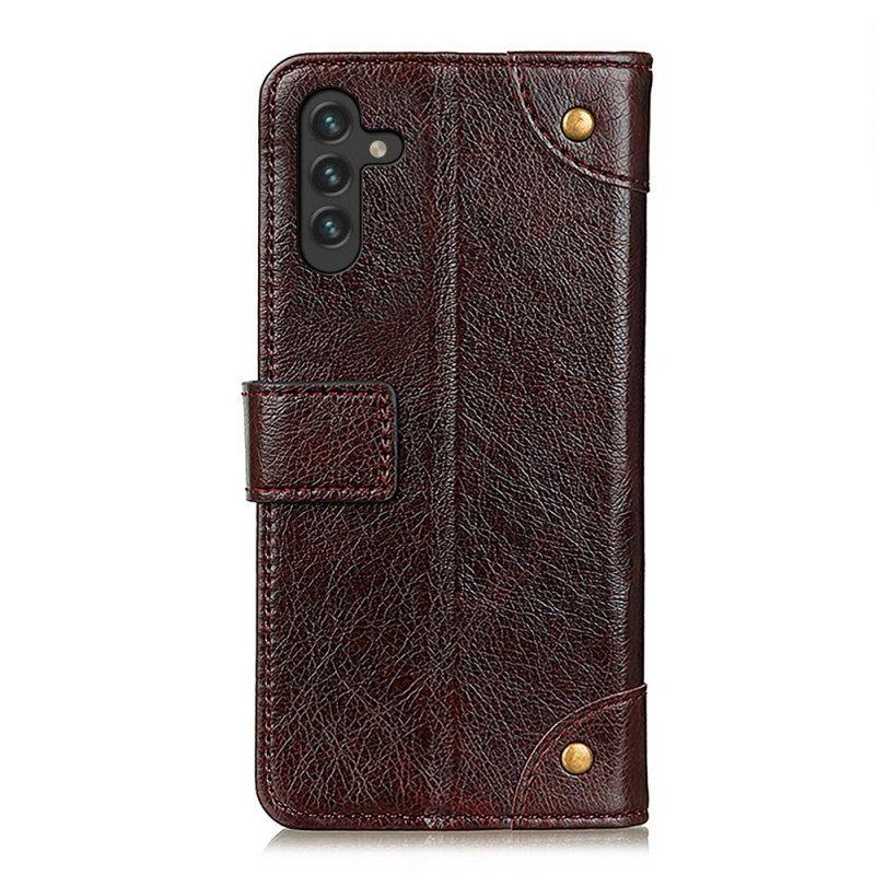 Flip Case Für Samsung Galaxy A13 5G / A04s Nieten Aus Geteiltem Nappaleder