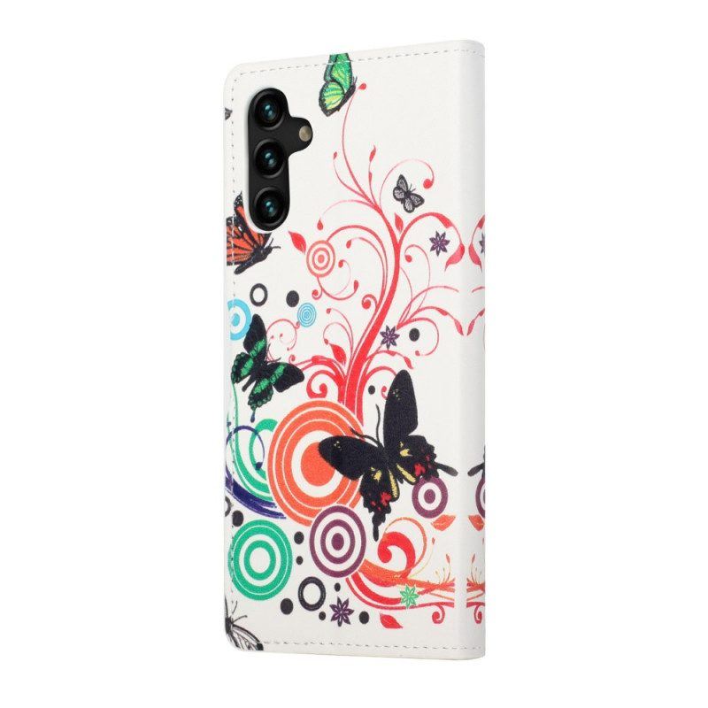 Flip Case Für Samsung Galaxy A13 5G / A04s Schmetterlinge Und Blumen