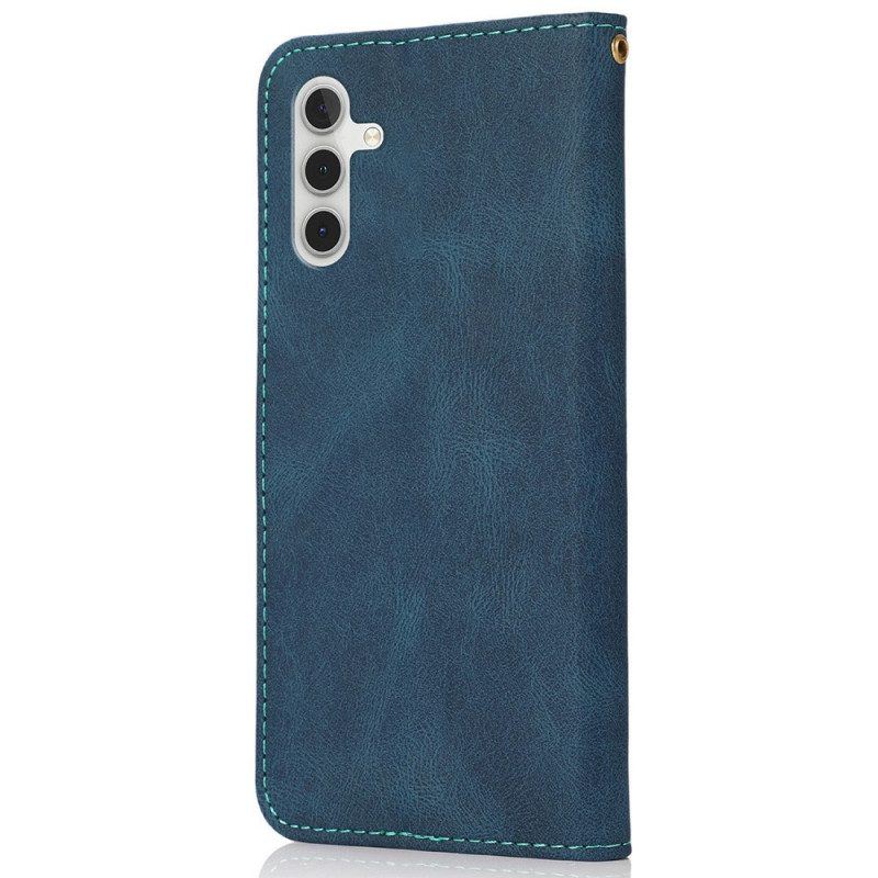 Flip Case Für Samsung Galaxy A13 5G / A04s Zweifarbiges Dreieckiges Kunstleder