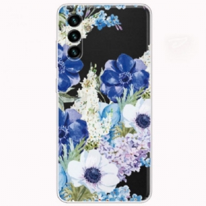 Handyhülle Für Samsung Galaxy A13 5G / A04s Aquarellblaue Blumen