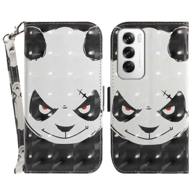 Lederhüllen Für Oppo Reno 12 5g Wütender Panda Mit Riemen