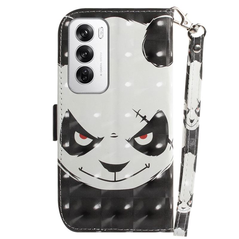 Lederhüllen Für Oppo Reno 12 5g Wütender Panda Mit Riemen