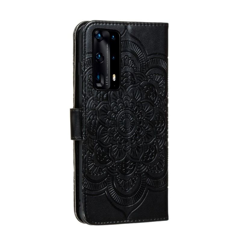 Lederhüllen Für Huawei P40 Pro+ Mandala-kartenhalter – Schwarz