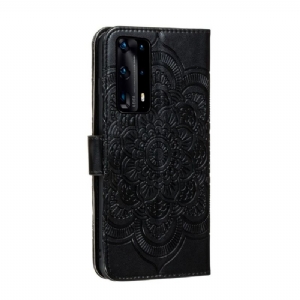 Lederhüllen Für Huawei P40 Pro+ Mandala-kartenhalter – Schwarz