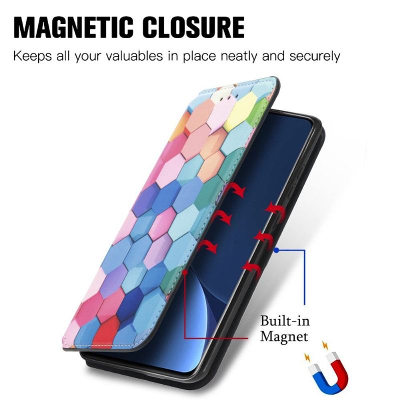 Lederhüllen Für Xiaomi 12 Pro Schutzhülle Flip Case Flip Flap In Bunter Wabenstruktur