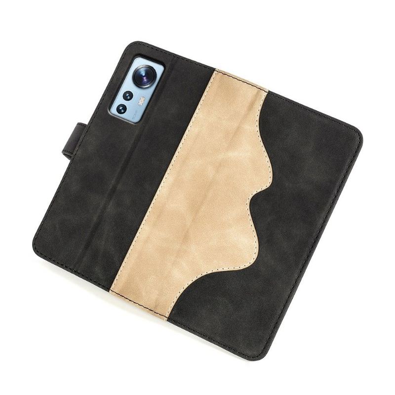 Lederhüllen Für Xiaomi 12 Pro Schutzhülle Flip Case Zweifarbiger Folio-ständer