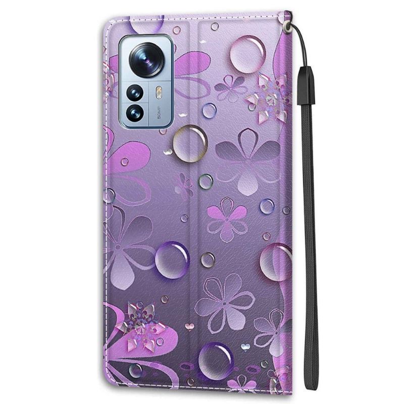 Lederhüllen Für Xiaomi 12 Pro Violette Blumenillustration