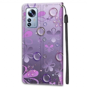 Lederhüllen Für Xiaomi 12 Pro Violette Blumenillustration