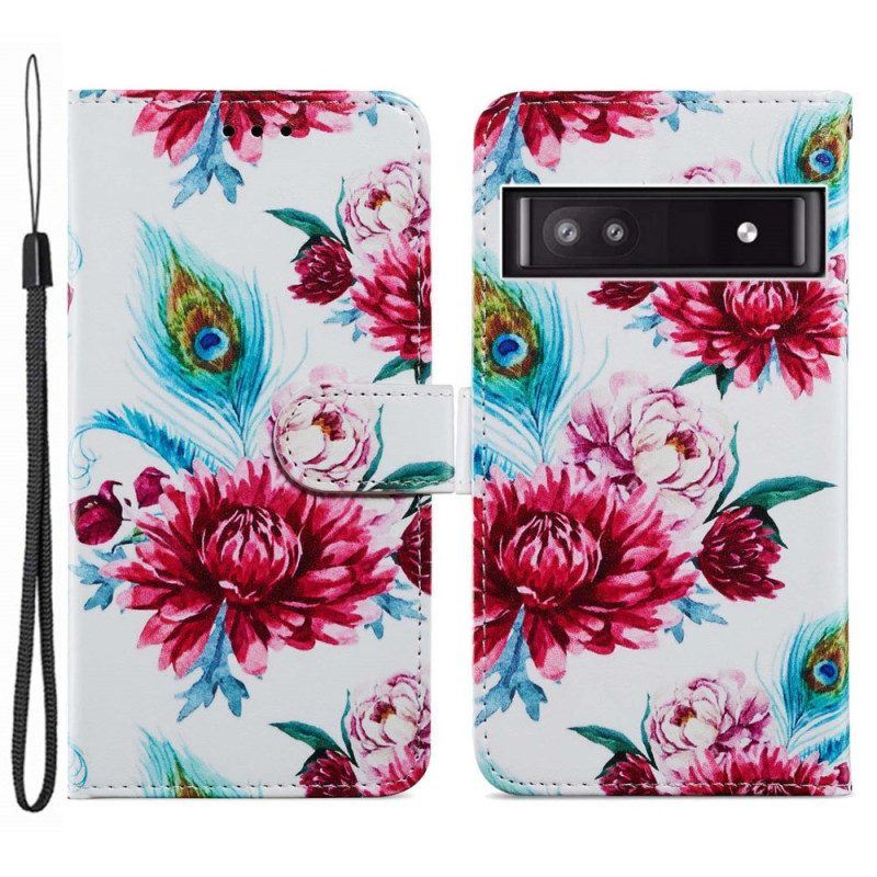 Flip Case Für Google Pixel 7A Blumen-